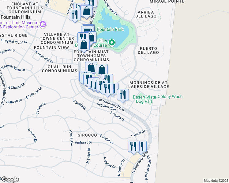 map of restaurants, bars, coffee shops, grocery stores, and more near 17036 East Enterprise Drive in Fountain Hills