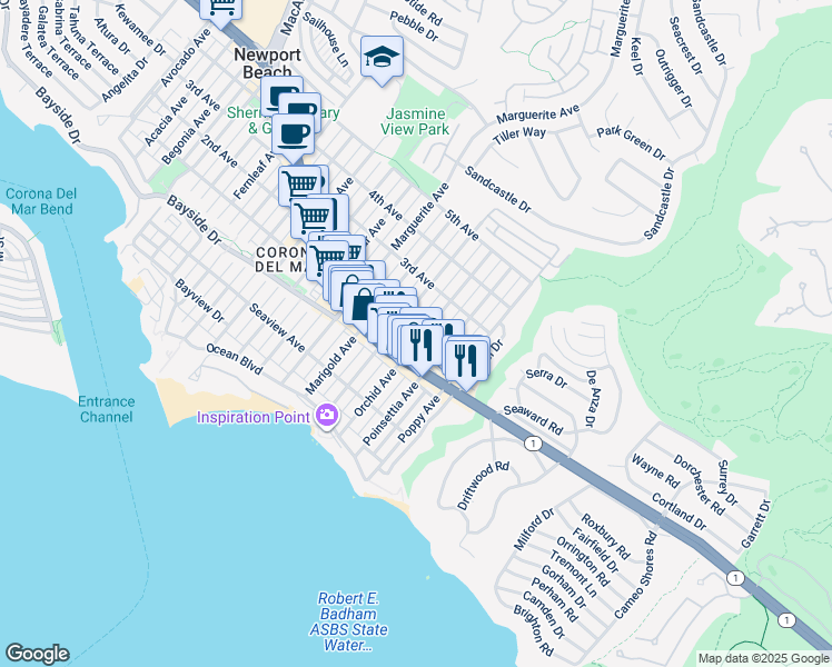 map of restaurants, bars, coffee shops, grocery stores, and more near in 