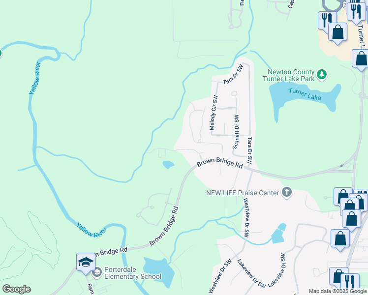 map of restaurants, bars, coffee shops, grocery stores, and more near 10162 Benton Woods Drive in Covington