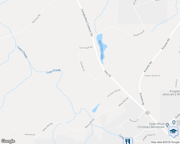 map of restaurants, bars, coffee shops, grocery stores, and more near 5860 Colonist Drive in Fairburn