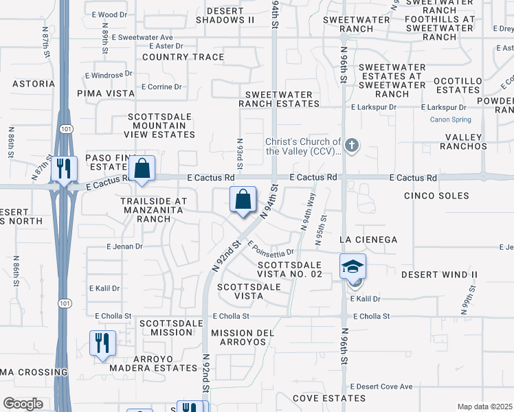 map of restaurants, bars, coffee shops, grocery stores, and more near 9385 East Laurel Lane in Scottsdale