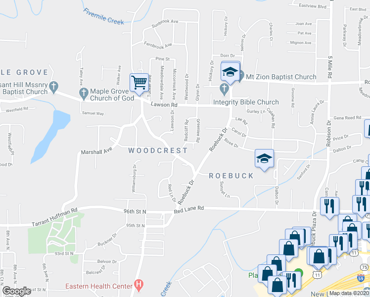 map of restaurants, bars, coffee shops, grocery stores, and more near 9813 Redcliff Road in Birmingham