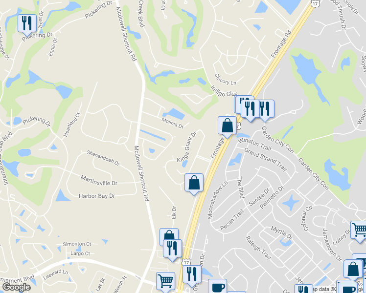 map of restaurants, bars, coffee shops, grocery stores, and more near 9606 Drayton Court in Murrells Inlet