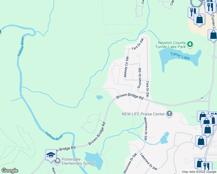 map of restaurants, bars, coffee shops, grocery stores, and more near 10162 Benton Woods Drive in Covington
