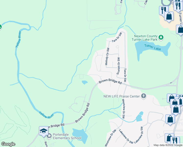 map of restaurants, bars, coffee shops, grocery stores, and more near 10166 Benton Woods Drive in Covington