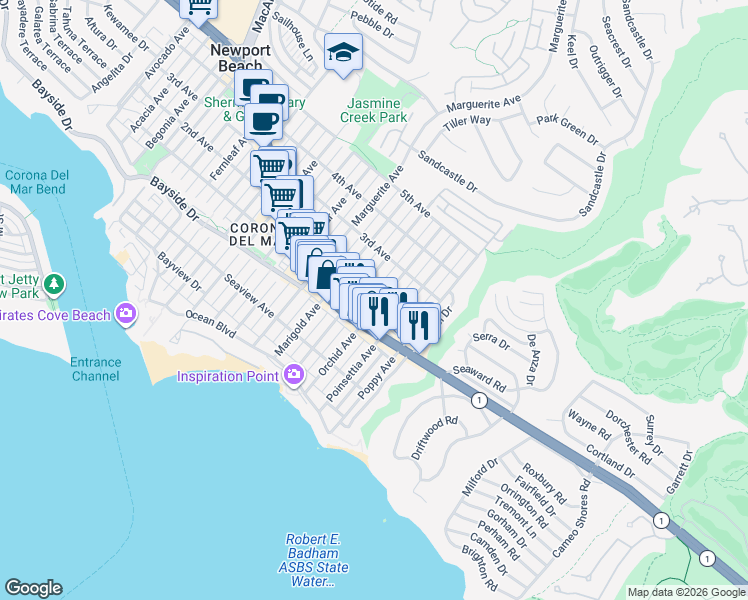 map of restaurants, bars, coffee shops, grocery stores, and more near in 