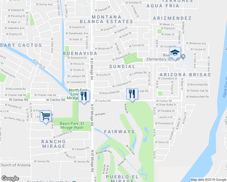map of restaurants, bars, coffee shops, grocery stores, and more near 12138 West Bloomfield Road in El Mirage