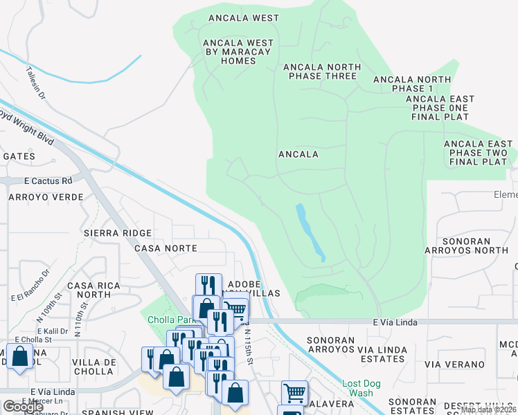 map of restaurants, bars, coffee shops, grocery stores, and more near 12032 North 114th Way in Scottsdale