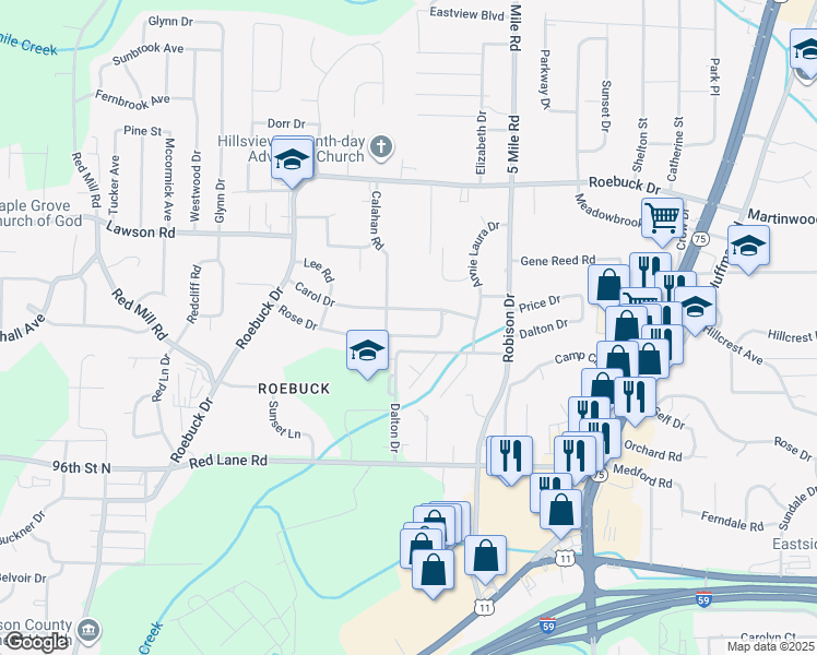 map of restaurants, bars, coffee shops, grocery stores, and more near 212 Rose Dr in Birmingham
