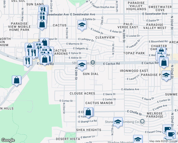 map of restaurants, bars, coffee shops, grocery stores, and more near 2530 East Shaw Butte Drive in Phoenix