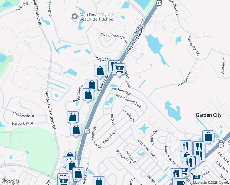 map of restaurants, bars, coffee shops, grocery stores, and more near 914 Grand Strand Trail in Murrells Inlet