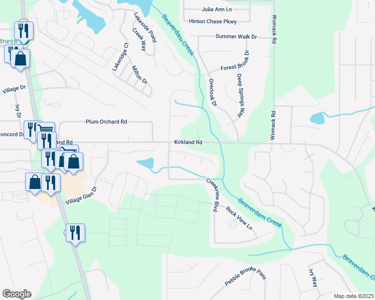 map of restaurants, bars, coffee shops, grocery stores, and more near 65 Long Drive in Covington