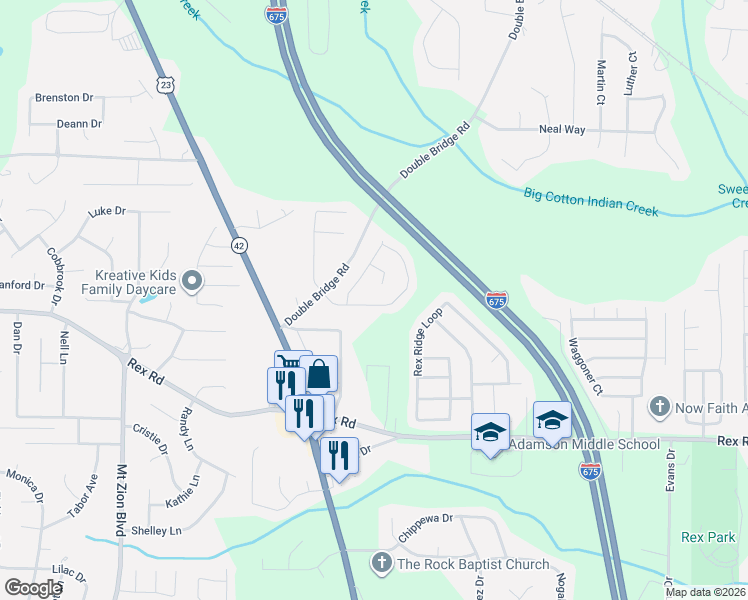 map of restaurants, bars, coffee shops, grocery stores, and more near 5876 Sunflower Court in Ellenwood