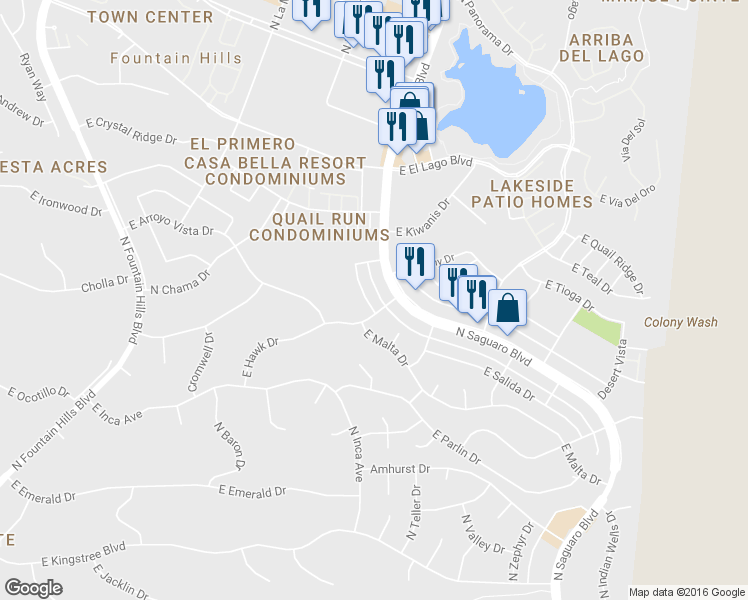 map of restaurants, bars, coffee shops, grocery stores, and more near 12013 North Lamont Drive in Fountain Hills