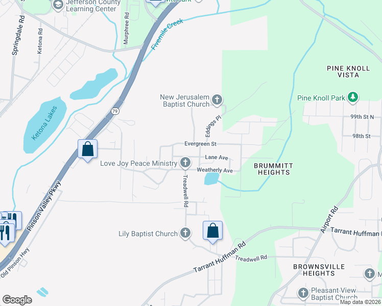 map of restaurants, bars, coffee shops, grocery stores, and more near 2114 Lane Avenue in Birmingham