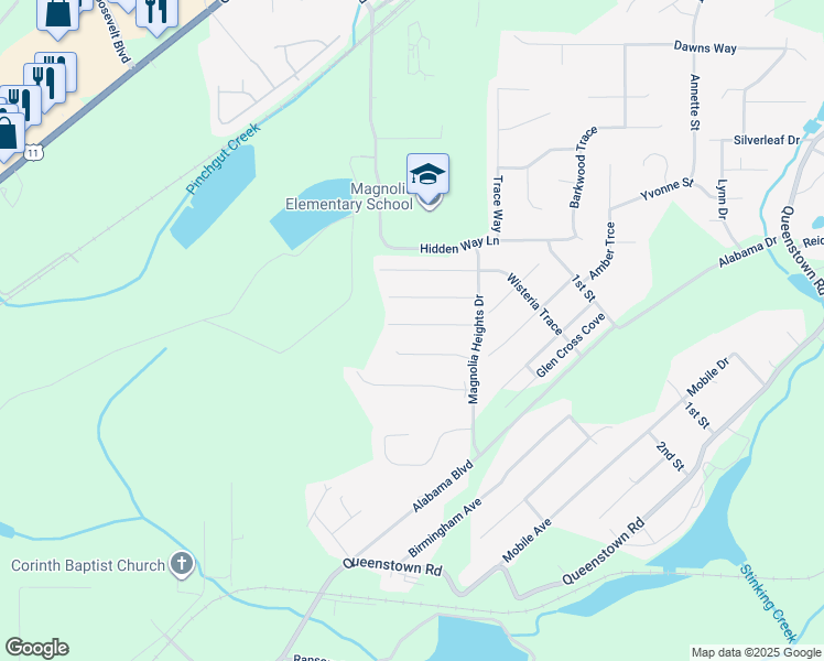 map of restaurants, bars, coffee shops, grocery stores, and more near 5429 Magnolia Trail in Trussville