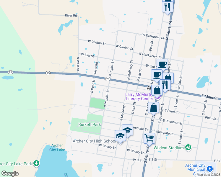 map of restaurants, bars, coffee shops, grocery stores, and more near 420 West Walnut Street in Archer City