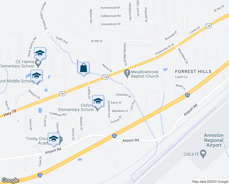 map of restaurants, bars, coffee shops, grocery stores, and more near 1208 Johnston Street in Oxford