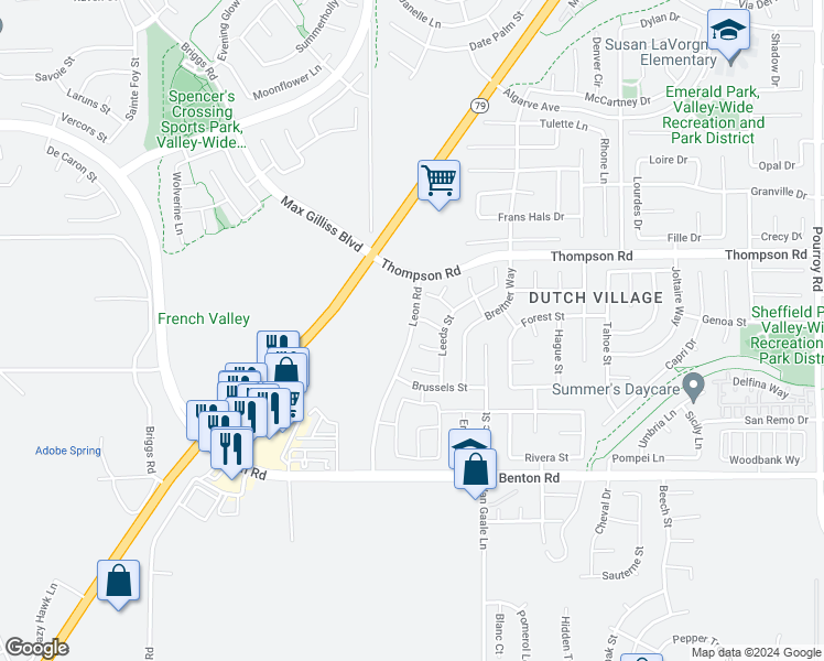 map of restaurants, bars, coffee shops, grocery stores, and more near Leon Road in Winchester