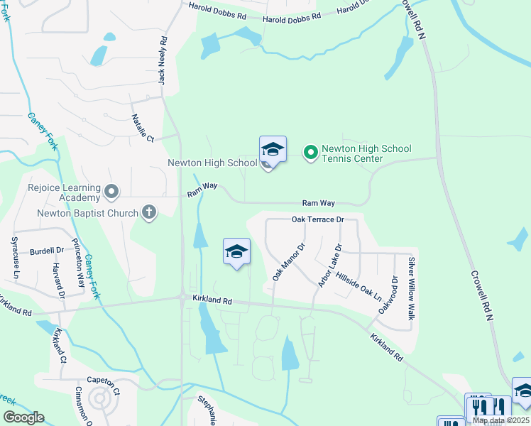 map of restaurants, bars, coffee shops, grocery stores, and more near 155 Oak Terrace Drive in Covington