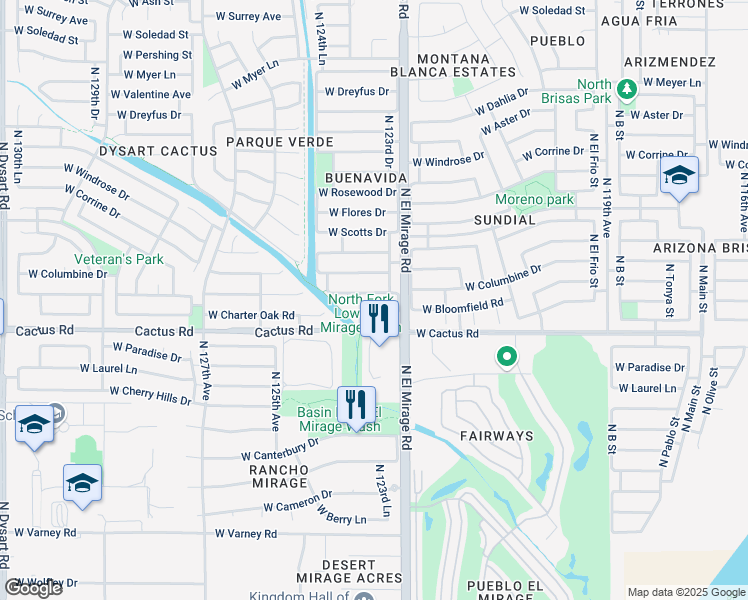 map of restaurants, bars, coffee shops, grocery stores, and more near 12325 West Bloomfield Road in El Mirage