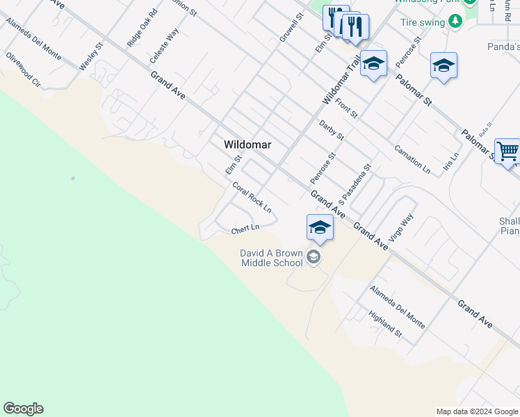 map of restaurants, bars, coffee shops, grocery stores, and more near 21567 Coral Rock Lane in Wildomar