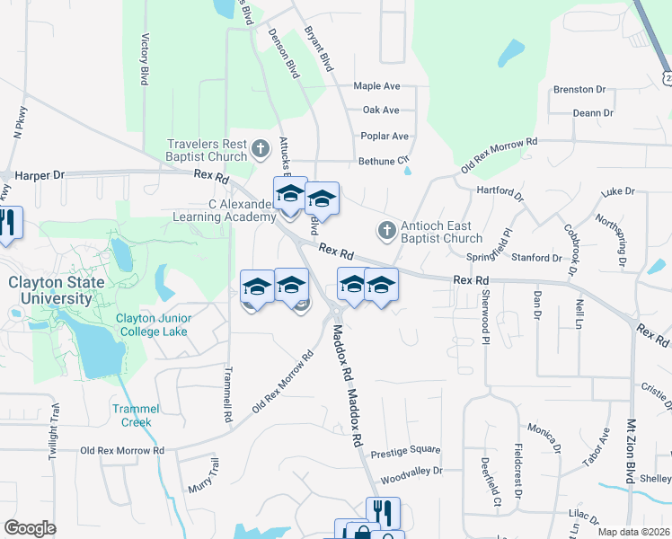 map of restaurants, bars, coffee shops, grocery stores, and more near in Morrow