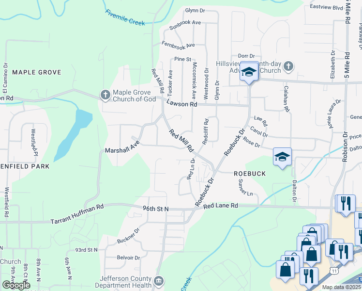 map of restaurants, bars, coffee shops, grocery stores, and more near 408 Cheri Lane in Birmingham