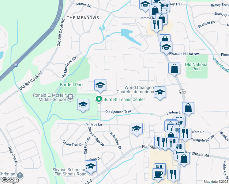 map of restaurants, bars, coffee shops, grocery stores, and more near 5945 Hampton Court in Atlanta