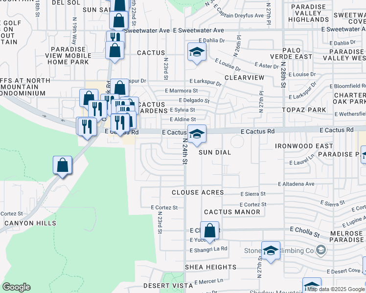 map of restaurants, bars, coffee shops, grocery stores, and more near 2345 East Shaw Butte Drive in Phoenix