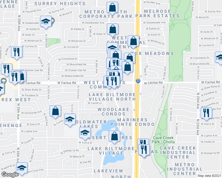 map of restaurants, bars, coffee shops, grocery stores, and more near 11846 North 28th Drive in Phoenix