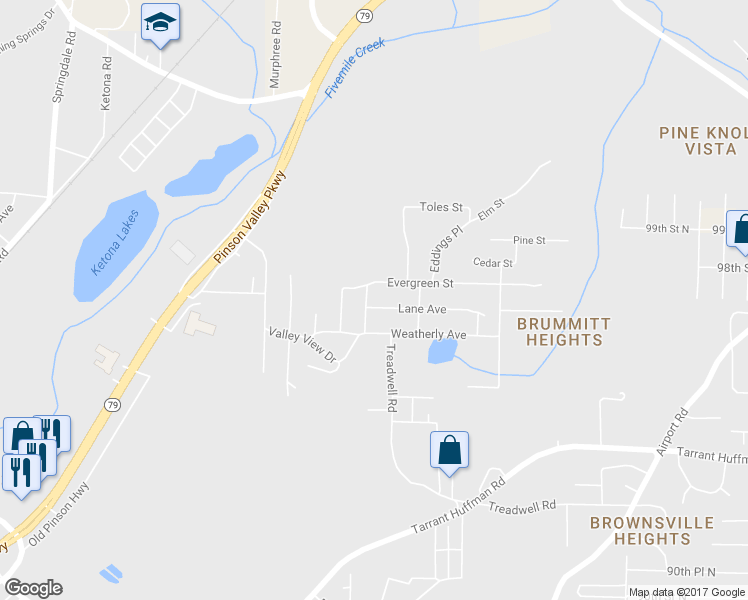 map of restaurants, bars, coffee shops, grocery stores, and more near 2140 Lane Avenue in Birmingham