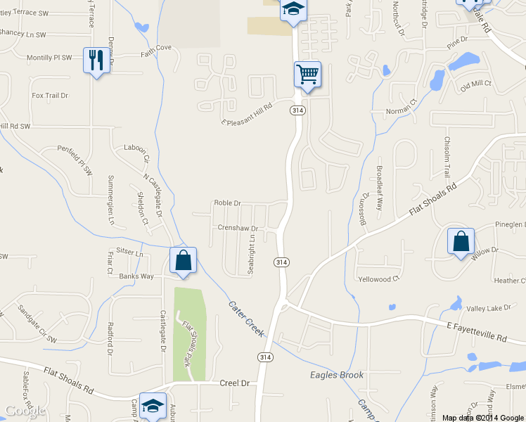 map of restaurants, bars, coffee shops, grocery stores, and more near 5855 Sepulveda Lane in Atlanta