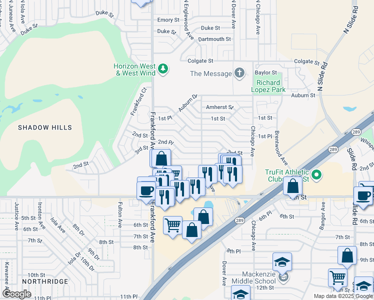 map of restaurants, bars, coffee shops, grocery stores, and more near 5712 2nd Place in Lubbock