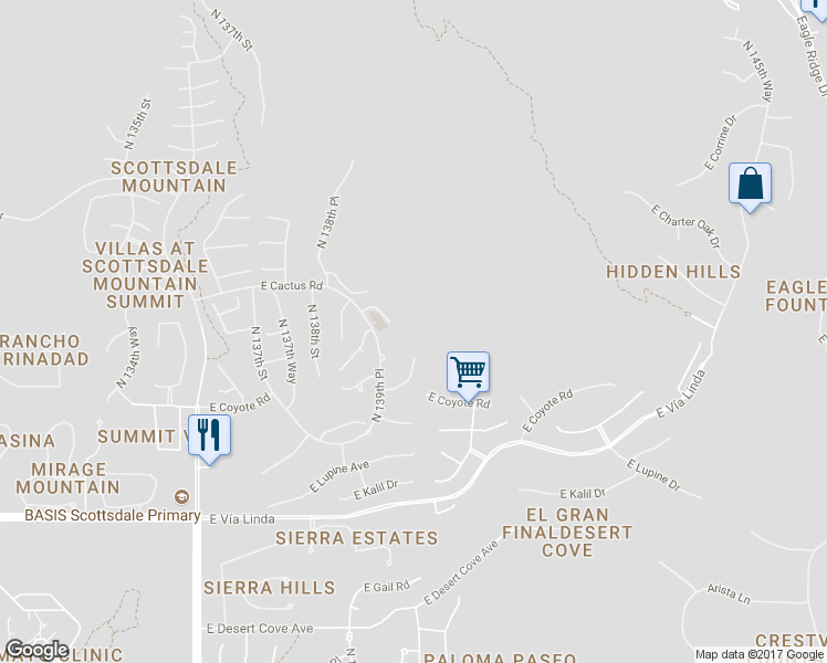 map of restaurants, bars, coffee shops, grocery stores, and more near 13990 East Coyote Road in Scottsdale
