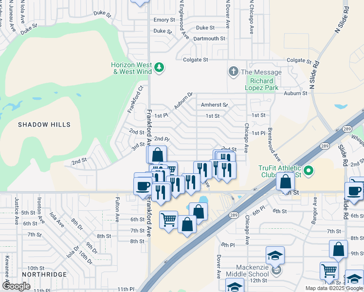 map of restaurants, bars, coffee shops, grocery stores, and more near 5712 2nd Place in Lubbock