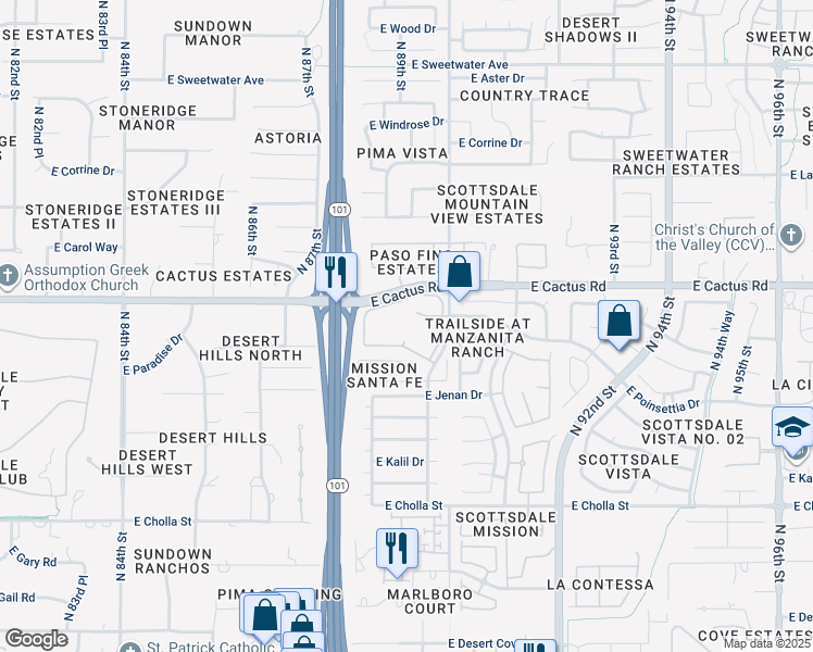 map of restaurants, bars, coffee shops, grocery stores, and more near 12000 North 90th Street in Scottsdale