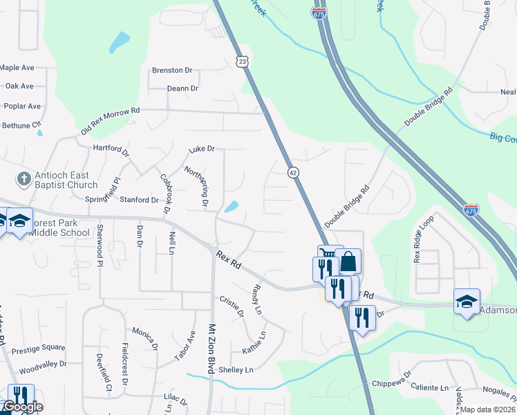 map of restaurants, bars, coffee shops, grocery stores, and more near 5833 Amerson Lane in Ellenwood