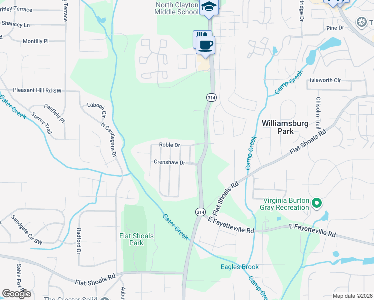 map of restaurants, bars, coffee shops, grocery stores, and more near 5855 Sepulveda Lane in Atlanta