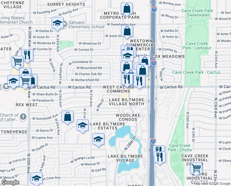 map of restaurants, bars, coffee shops, grocery stores, and more near 2918 West Shaw Butte Drive in Phoenix