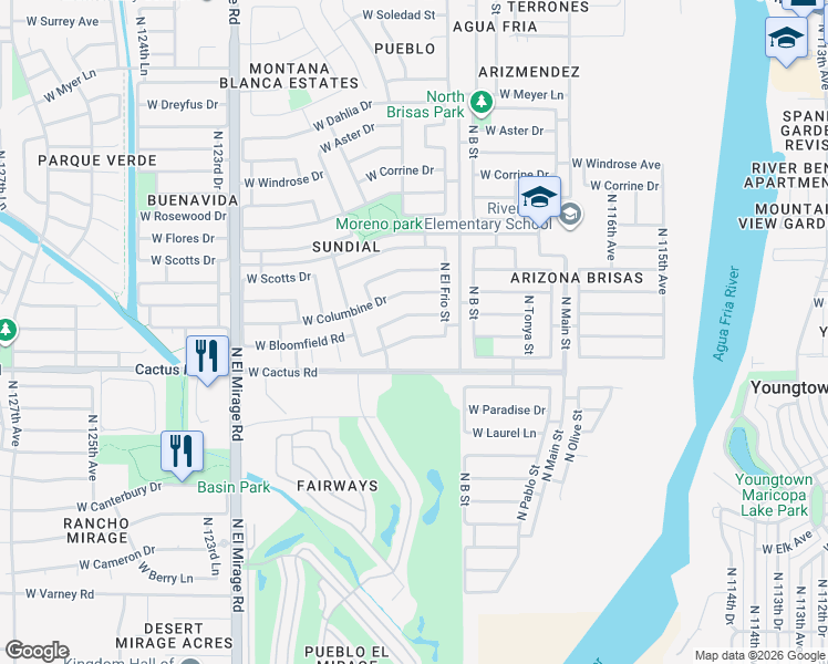 map of restaurants, bars, coffee shops, grocery stores, and more near 11940 West Charter Oak Road in El Mirage