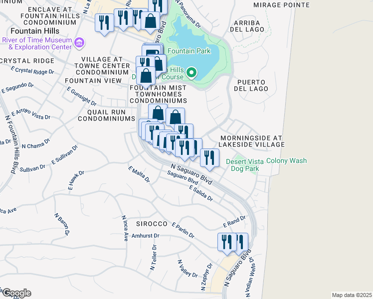 map of restaurants, bars, coffee shops, grocery stores, and more near 17036 East Enterprise Drive in Fountain Hills