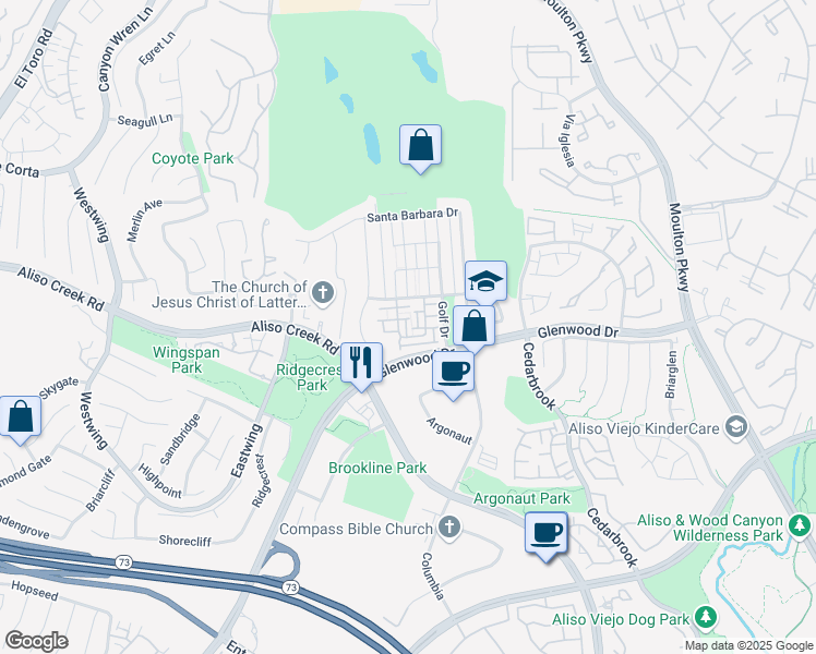map of restaurants, bars, coffee shops, grocery stores, and more near 79 Playa Circle in Aliso Viejo