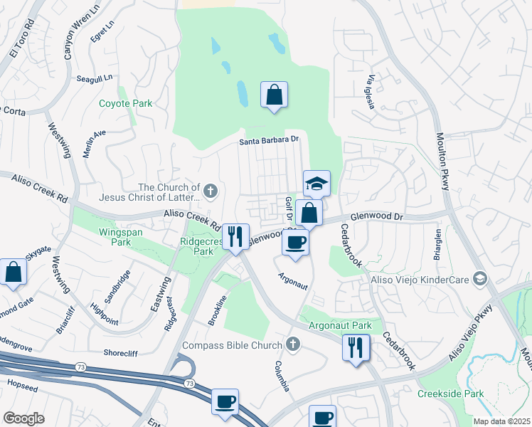 map of restaurants, bars, coffee shops, grocery stores, and more near 8 Playa Circle in Aliso Viejo