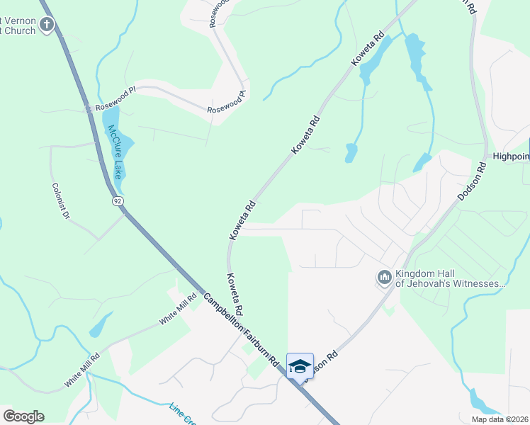 map of restaurants, bars, coffee shops, grocery stores, and more near 6340 Koweta Road in Fairburn