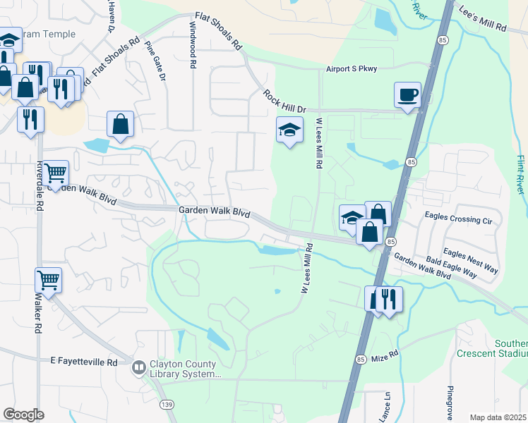 map of restaurants, bars, coffee shops, grocery stores, and more near 789 Garden Walk Boulevard in Atlanta