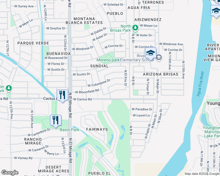 map of restaurants, bars, coffee shops, grocery stores, and more near 12019 West Bloomfield Road in El Mirage
