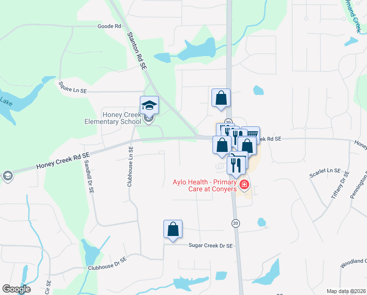 map of restaurants, bars, coffee shops, grocery stores, and more near 3501 Blackberry Lane Southeast in Conyers