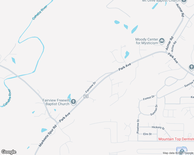 map of restaurants, bars, coffee shops, grocery stores, and more near 1624 Fairview Drive in Moody