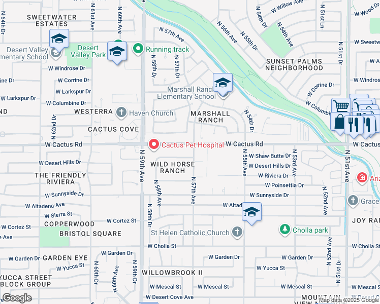 map of restaurants, bars, coffee shops, grocery stores, and more near 5702 West Shaw Butte Drive in Glendale